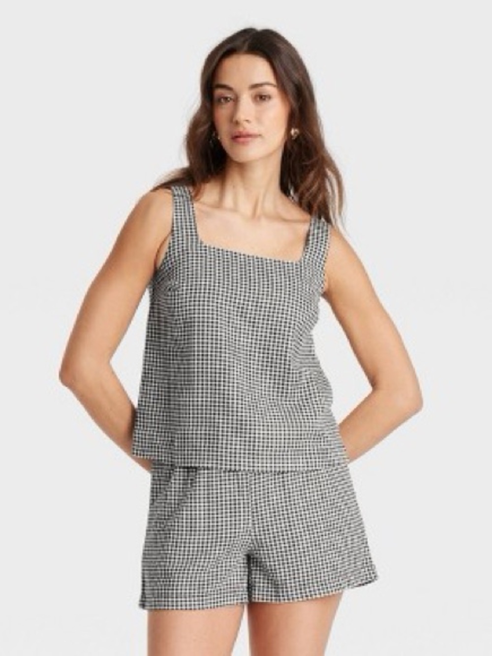 A New Day Black Gingham Linen Set - Tank and Shorts XL